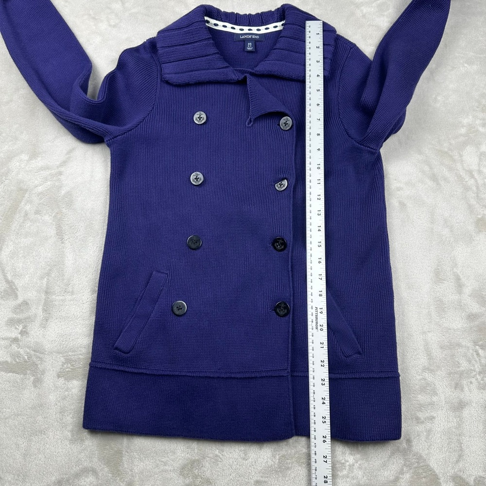 Lands End Blue Anchor Button Double Breasted Knit Peacoat Cardigan XS - Picture 9 of 16